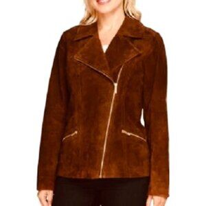 DENNIS BASSO Suede Jacket in Warm Cognac NEW WITH TAGS M